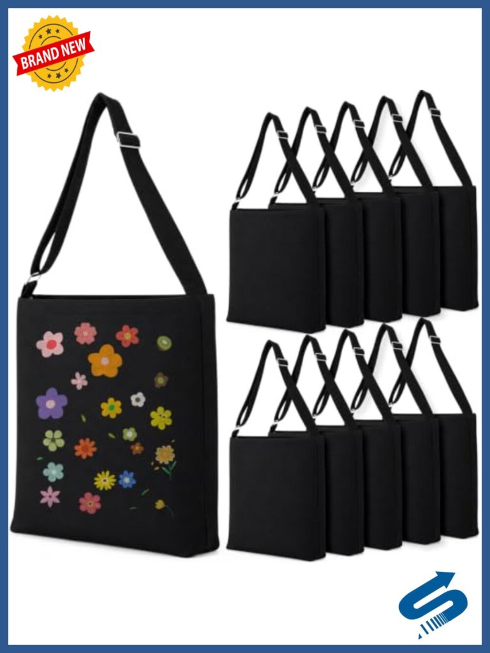 10 Pack Canvas Tote Bags Adjustable Crossbody Shoulder Bags Lightweight DIY